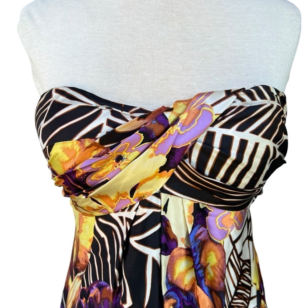 Vintage 90s Cache Silk Strapless Bubble Dress Tropical Floral Resort-wear Sz 2 - Picture 7 of 16